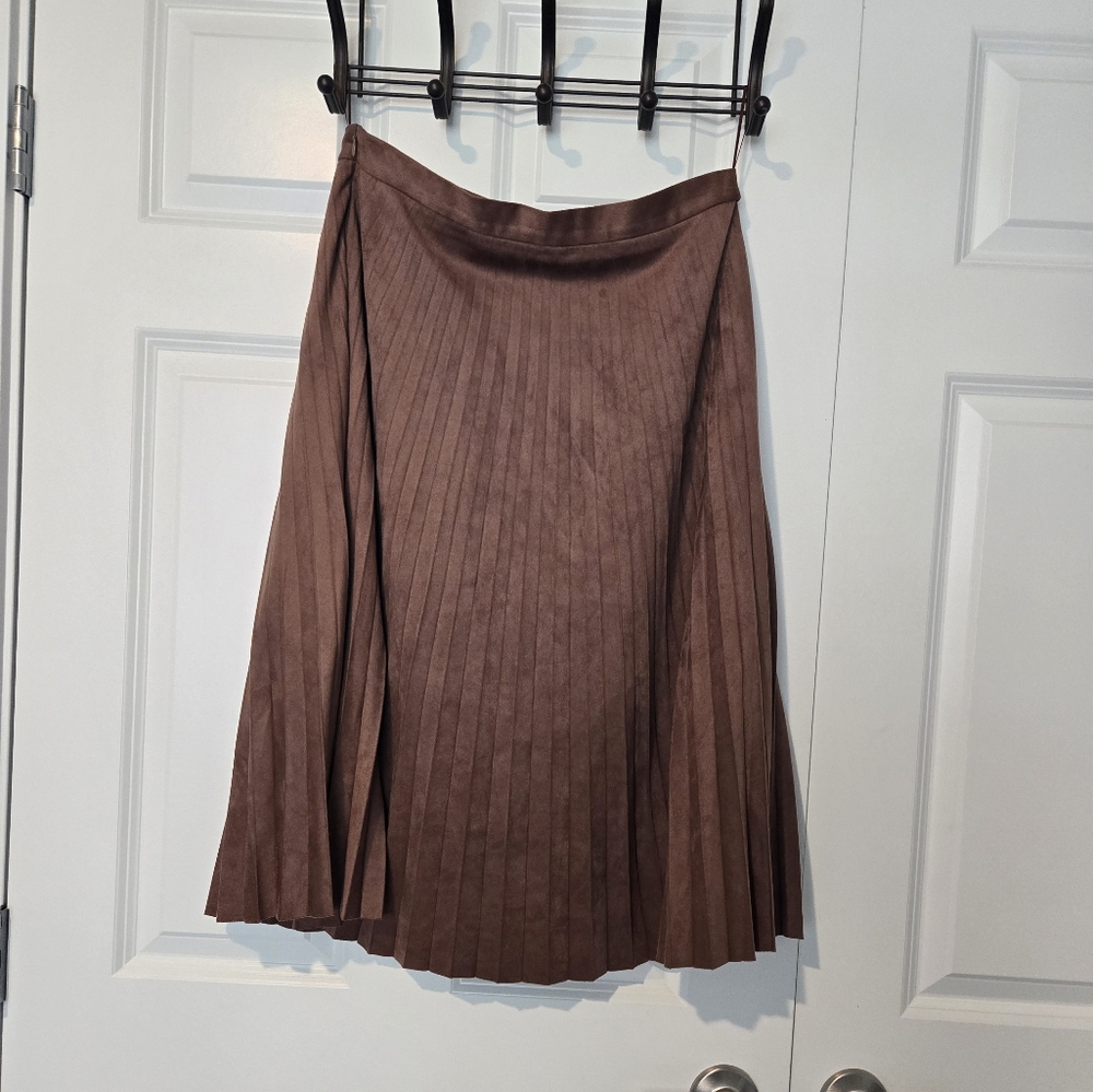 Brown Suede Midi A-Line Skirt